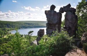 Rock Formation Overlooking Lake at Devil's Lake State Park